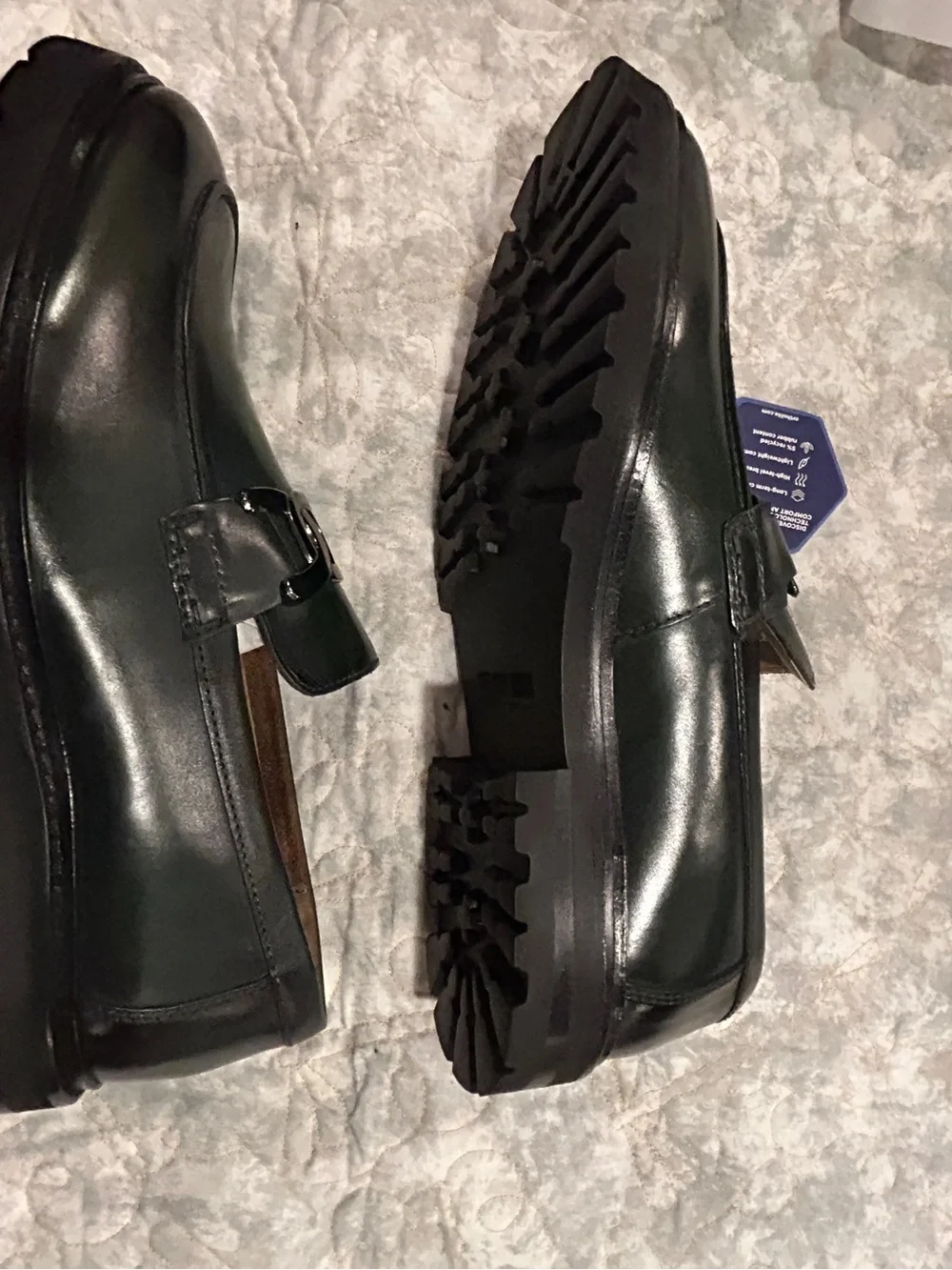 Stacy Adams Hale Green Leather Chain Loafers Ortholite Lug Sole M 8.5 W 10 NWT